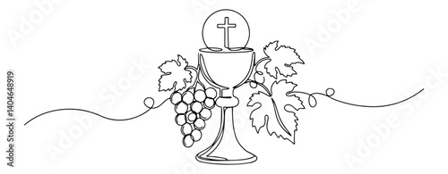 eucharist with vine leaves modern single-stroke vector sketch  