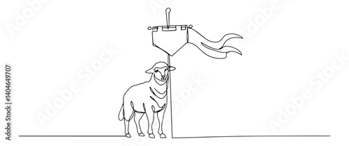 lamb with resurrection banner modern minimalist line drawing