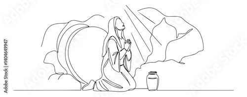 woman praying modern line art aesthetic modern line drawing, one line in linear vector style