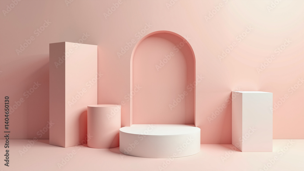 abstract geometric shape pastel color scene minimal, design for cosmetic or product display podium 3d render. abstract geometric shape pastel color scene minimal, design for cosmetic or product display podium 3d render.