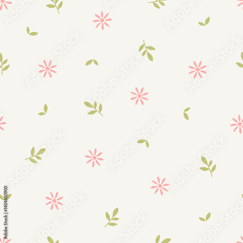 Cute floral seamless pattern with flowers and branches. Wildflower vector illustration in spring or summer. Elegant template for fabric, wallpaper, stationery, wrapping, card, and phone cases.