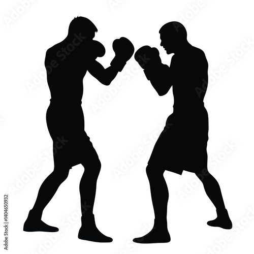 Silhouette of Two Boxers in Stance with Gloves on Transparent Background