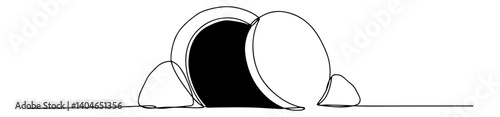  empty tomb with stone rolled away minimalist graphic design featuring a continuous flowing black line on white paper