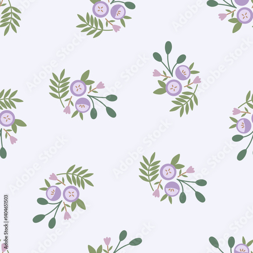 Cute floral seamless pattern with flowers and branches. Wildflower vector illustration in spring or summer. Elegant template for fabric, wallpaper, stationery, wrapping, card, and phone cases.