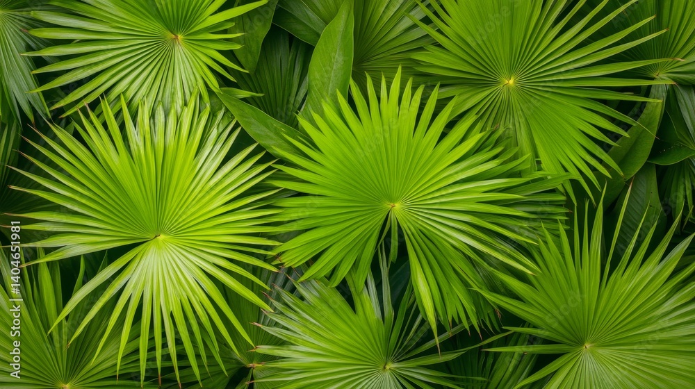 Lush green tropical palm leaves create a serene natural background for relaxation and calmness Lush green tropical palm leaves create a serene natural background for relaxation and calmness