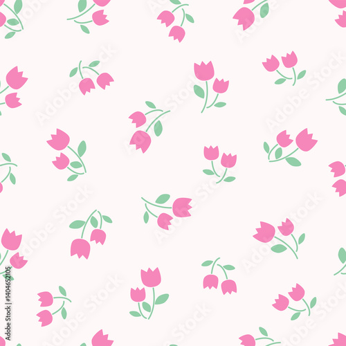 Wallpaper Mural Tulip vector pattern, seamless repeating background, flat illustration. Pastel flower pattern with icons, floral wallpaper design for cards, fabric, wrapping, textiles, wallpaper, and stationery. Torontodigital.ca