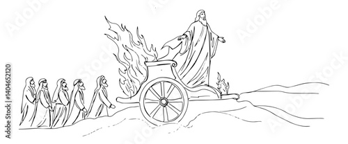 elijah ascending to heaven in chariot of fire biblical religious scene minimal hand-drawn one-line art in elegant abstract form