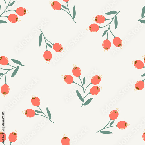 Wallpaper Mural Vector Christmas holly berries and leaves seamless pattern background with hand-drawn elements. Xmas greeting card and design for fabric, scarves, scrapbooks, wrapping paper, and textiles. Torontodigital.ca