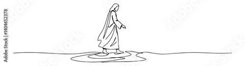 jesus walking on water high-contrast linework creating optical depth through overlapping vector paths