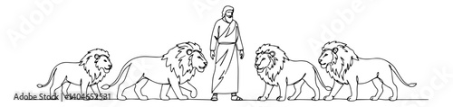 daniel in the lion's den biblical scene graphic continuous contour line