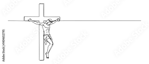 crucifixion of jesus on the cross flat monochrome line design
