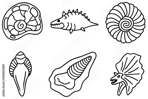 fossil line art depicting ancient fossilized remains.