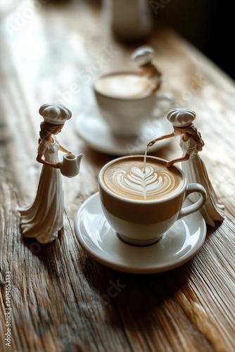 The coffee sits in an elegant white cup on a matching saucer, with soft steam rising gently. created by ai