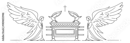ark of the covenant with two angels clean monoline vector illustration with seamless flow