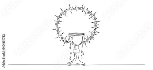 chalice with crown of thorns and rays abstract one line vector art showcasing clean timeless artistic minimalism