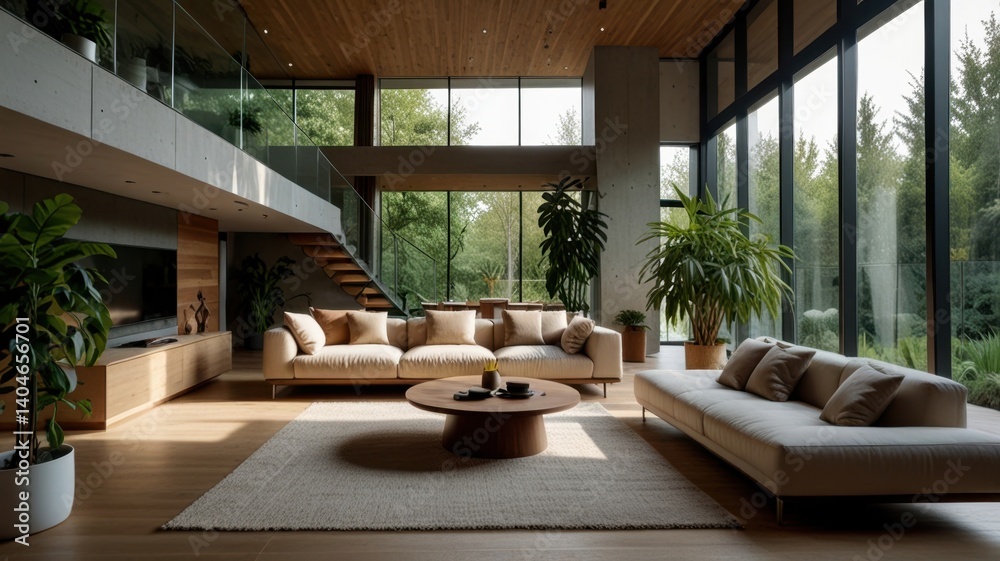 Fototapeta premium eco-friendly home interior with plants and natural textures