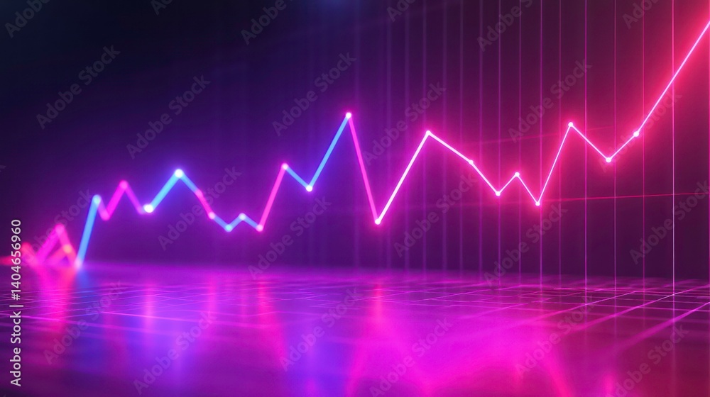 Neon glowing lines chart graph showing growth and success. Neon glowing lines chart graph showing growth and success.