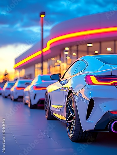 Cars lined up at dealership