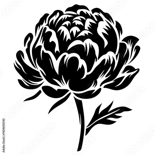 Black and White Stylized Peony Flower Illustration Botanical Graphic Design Element