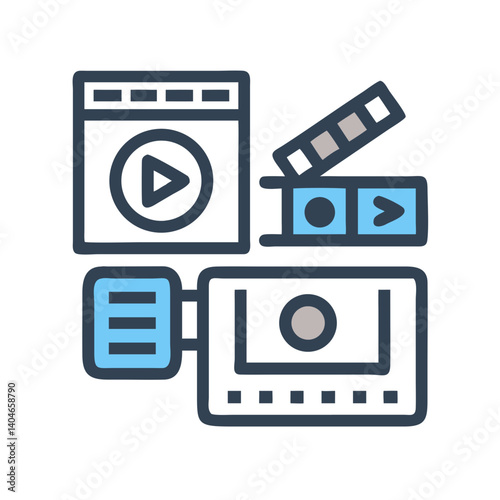 Video Film Player Icon Set – Media Playback, Streaming, and Cinematic Control Symbols for Digital Platforms photo