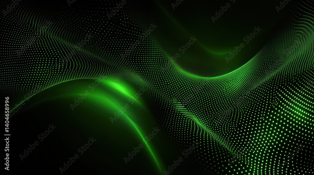 Fototapeta premium Abstract green wave particle background.
