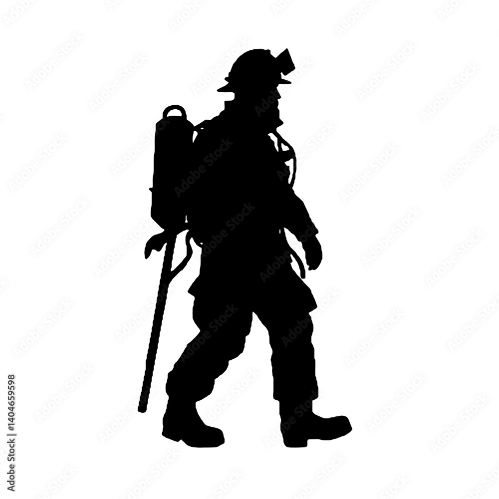 Fototapeta premium Firefighter black icon on white background. Fireman silhouette