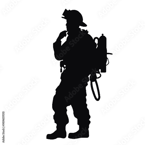 Firefighter black icon on white background. Fireman silhouette