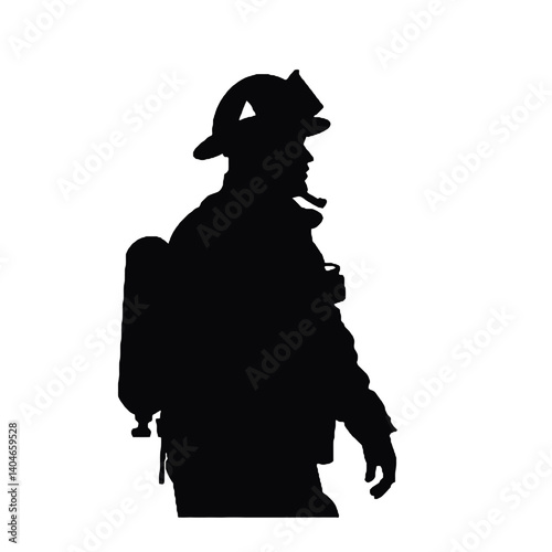 Firefighter black icon on white background. Fireman silhouette