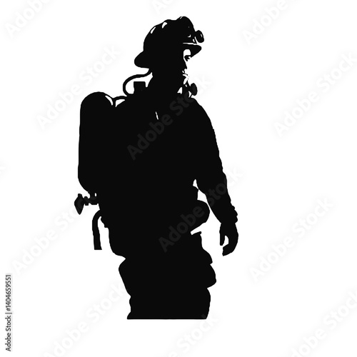 Firefighter black icon on white background. Fireman silhouette