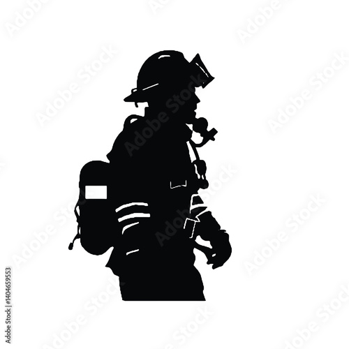 Firefighter black icon on white background. Fireman silhouette