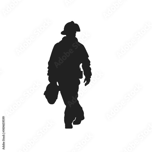 Firefighter black icon on white background. Fireman silhouette