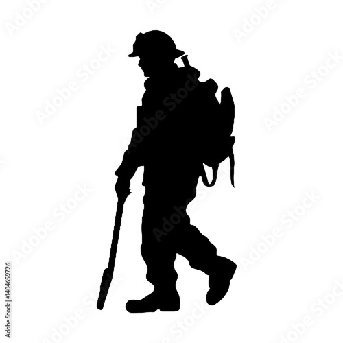 Firefighter black icon on white background. Fireman silhouette