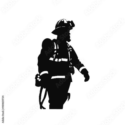 Firefighter black icon on white background. Fireman silhouette