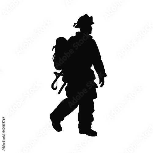 Firefighter black icon on white background. Fireman silhouette