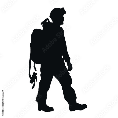 Firefighter black icon on white background. Fireman silhouette