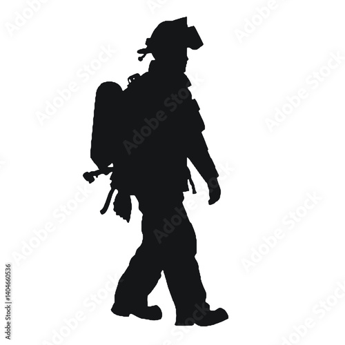 firefighter with equipment silhouette vector on white background