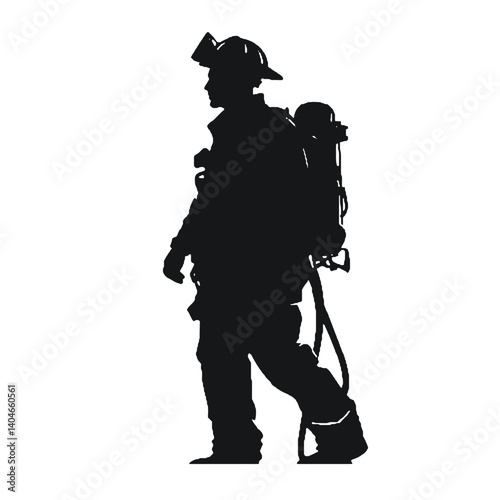 firefighter with equipment silhouette vector on white background