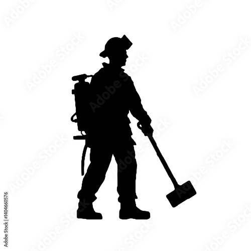 firefighter with equipment silhouette vector on white background