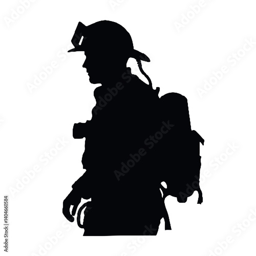 firefighter with equipment silhouette vector on white background