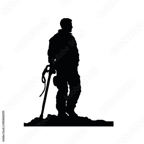 firefighter with equipment silhouette vector on white background