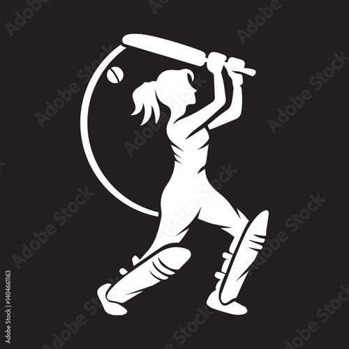 Cricket women player with cover drive logo design icon vector illustration.
