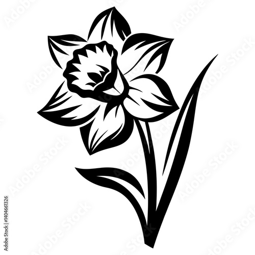 Black and White Stylized Daffodil Flower Illustration Botanical Spring Floral Design