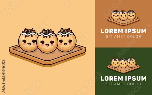 Delicious Takoyaki Snack Logo with Clean Outline