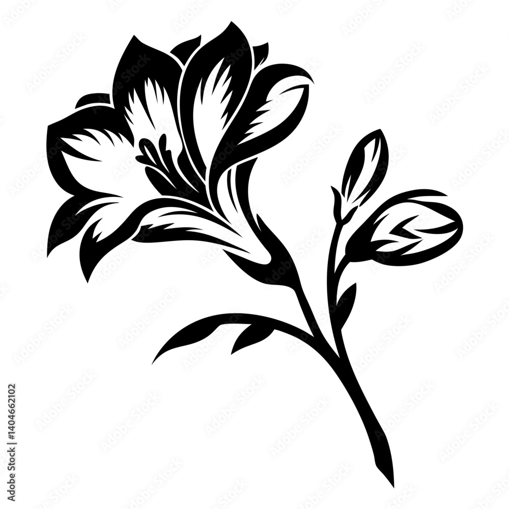 Obraz premium Elegant Black and White Freesia Flower Design with Buds