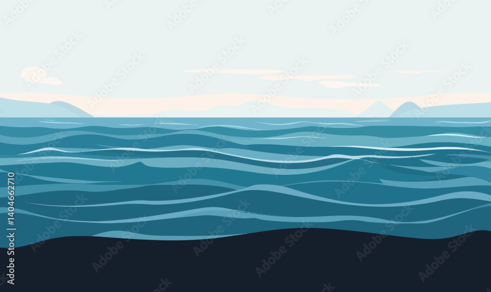 Tranquil Minimalist Ocean Scene in Flat Vector Art Style for Relaxation Themes Tranquil Minimalist Ocean Scene in Flat Vector Art Style for Relaxation Themes