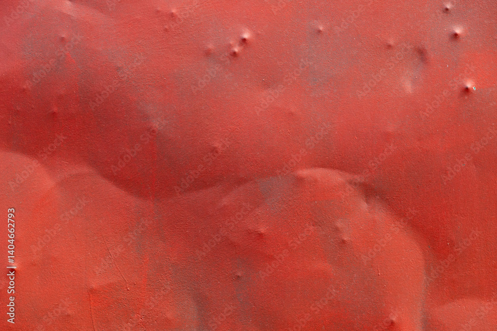 Fototapeta premium Dented Badly Painted Red Sheet Metal Texture