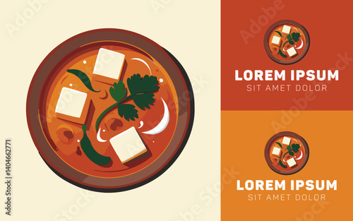 Spicy Tofu Soup Icon Logo in Minimalist Style