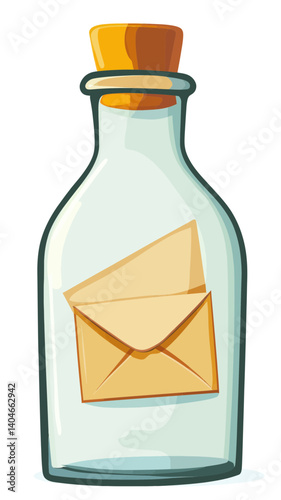 Vintage Message in a Bottle with Envelope Icon in Minimalist Flat Vector Design