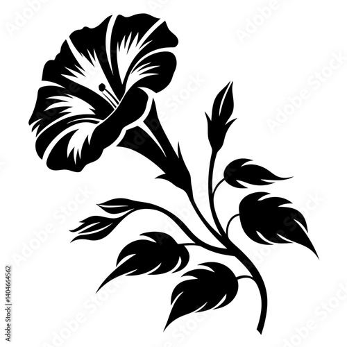 Elegant Black and White Floral Design Featuring a Morning Glory