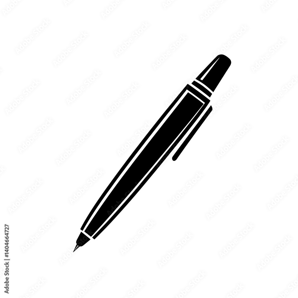 Classic black ink pen icon representing writing, education, and office stationery Classic black ink pen icon representing writing, education, and office stationery